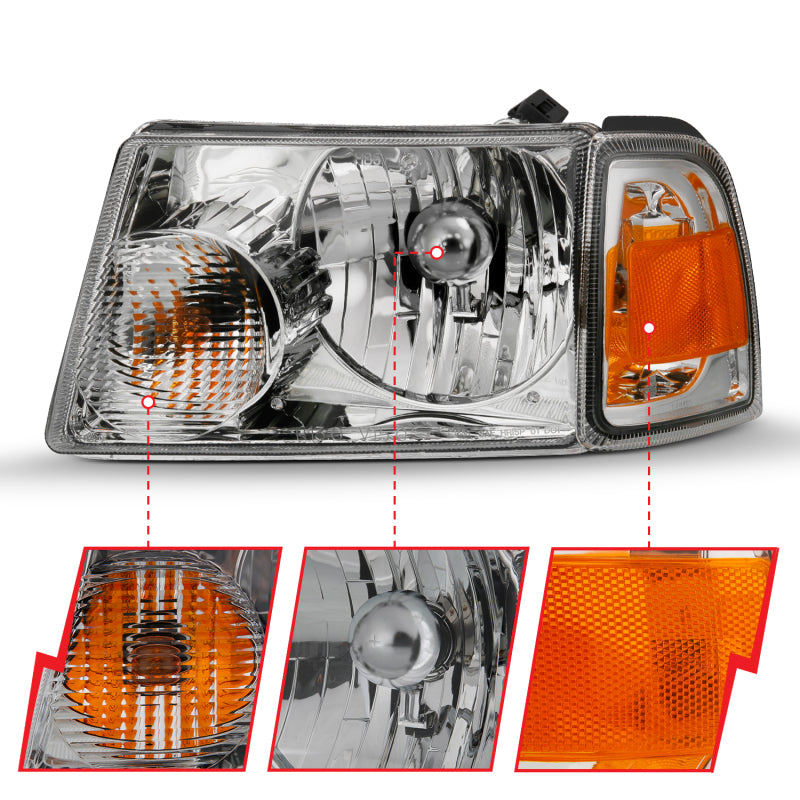 ANZO 111484 - FITS: 2001-2011 Ford Ranger Crystal Headlight Chrome w/Corner Lights (OE Replacement)