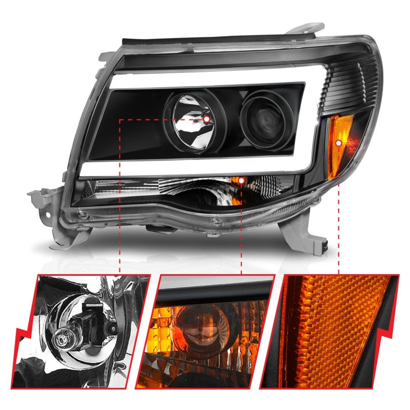 ANZO 111517 -  FITS: 05-09 Toyota Tacoma Projector Light Bar Style Headlights w/ C Light Bar