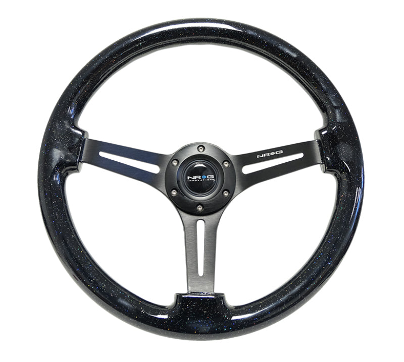 NRG RST-018BSB-BK - Reinforced Steering Wheel (350mm / 3in. Deep) Black Multi Color Flake Wood w/ Black Matte Center