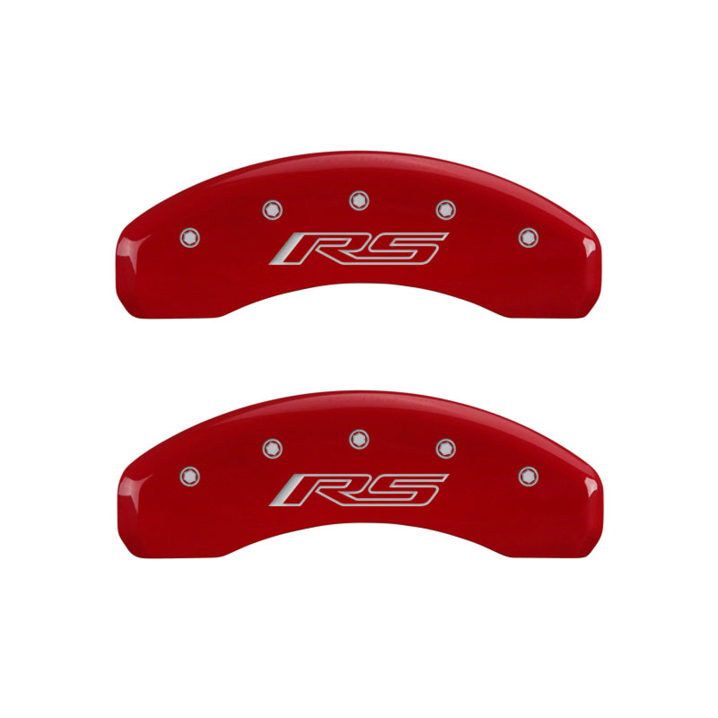 MGP 14240SCR5RD - 4 Caliper Covers Engraved Front Gen 5/Camaro Engraved Rear Gen 5/RS Red finish silver ch