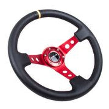 Load image into Gallery viewer, NRG RST-006RD-Y - Reinforced Steering Wheel (350mm / 3in. Deep) Blk Leather w/Red Spokes &amp; Sgl Yellow Center Mark