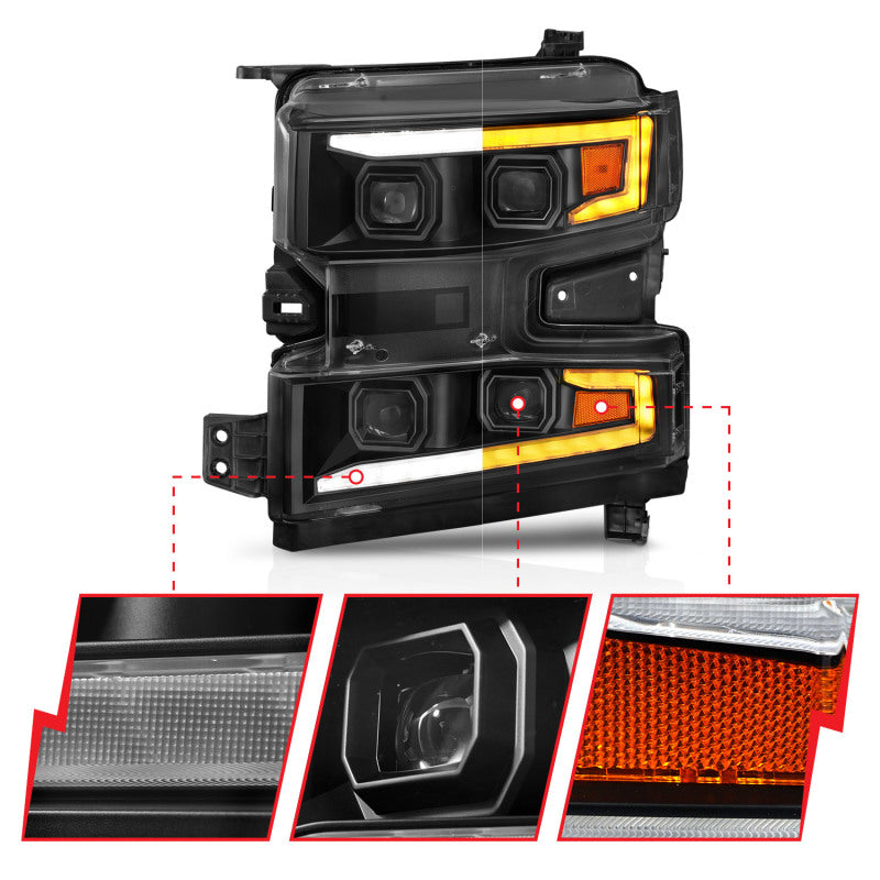 ANZO 111566-L FITS 111566-L FITS 19-22 Chevrolet Silverado 1500 LED Proj HL w/Lgt Bar SwBk Seq. Blk w/In. LightDriver Side ON