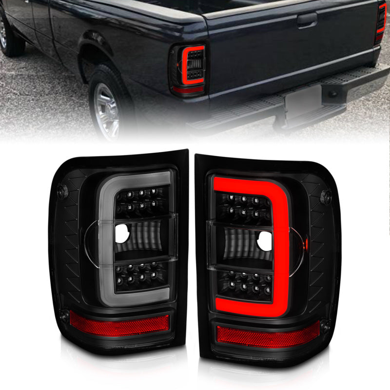 ANZO 311391 FITS 01-11 Ford Ranger LED TaillightsBlack Housing w/ Smoke Lens & Light Bar