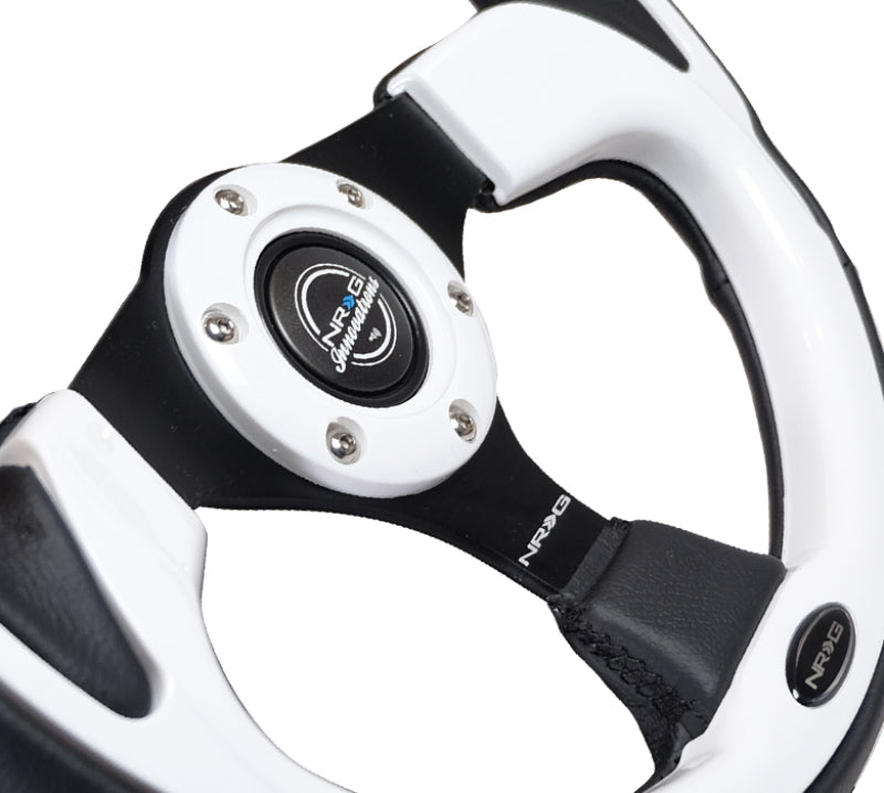 NRG Reinforced Steering Wheel (320mm) Blk w/White Trim & 4mm 3-Spoke - free shipping - Fastmodz