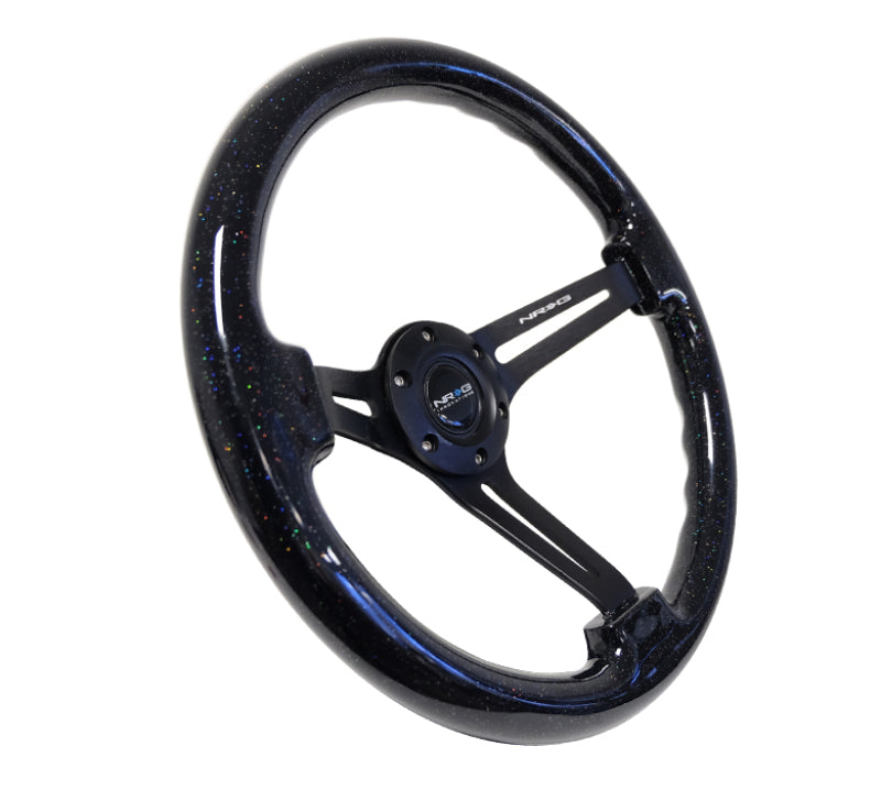 NRG RST-018BSB-BK - Reinforced Steering Wheel (350mm / 3in. Deep) Black Multi Color Flake Wood w/ Black Matte Center