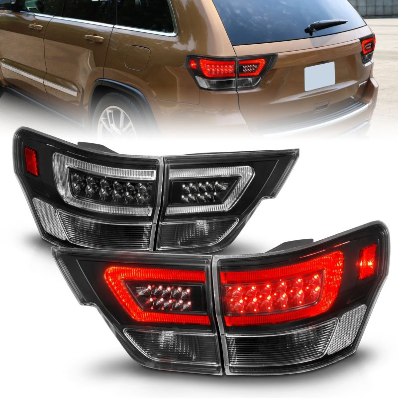 ANZO 311439 FITS 11-13 Jeep Grand Cherokee LED Taillights w/ Lightbar Black Housing/Clear Lens 4pcs