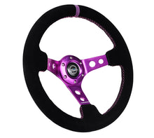 Load image into Gallery viewer, NRG RST-006S-PP - Reinforced Steering Wheel (350mm / 3in. Deep) Black Suede w/Purple Center &amp; Purple Stitching