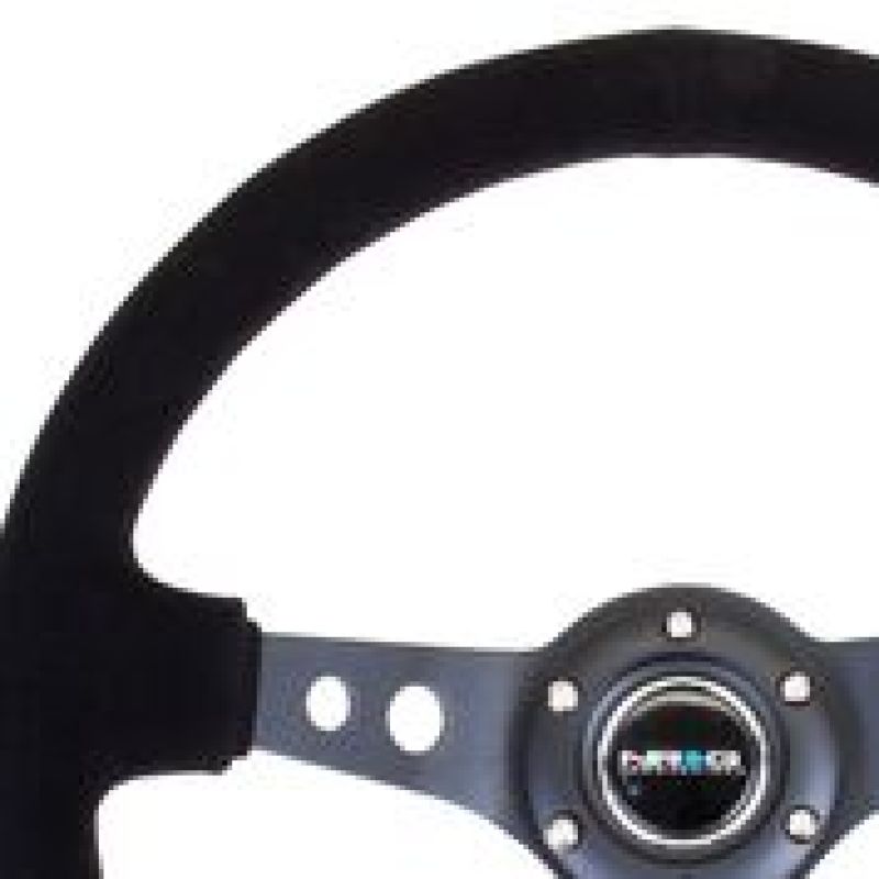 NRG RST-006-S - Reinforced Steering Wheel (350mm / 3in. Deep) Blk Suede/Blk Stitch w/Black Circle Cutout Spokes