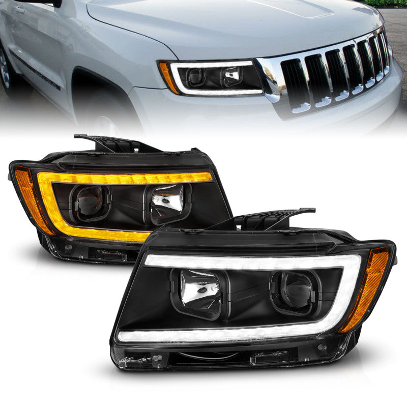 ANZO 111568 - FITS: 11-13 Jeep Grand Cherokee (Factory Halogen Only) Projector Headlights w/Light Bar Swtchbk Black