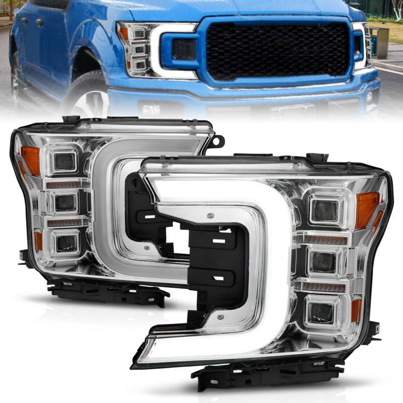 ANZO 111521 - FITS: 18-20 Ford F-150 Full Led Projector Light Bar Style HeadlightsChrome Amber