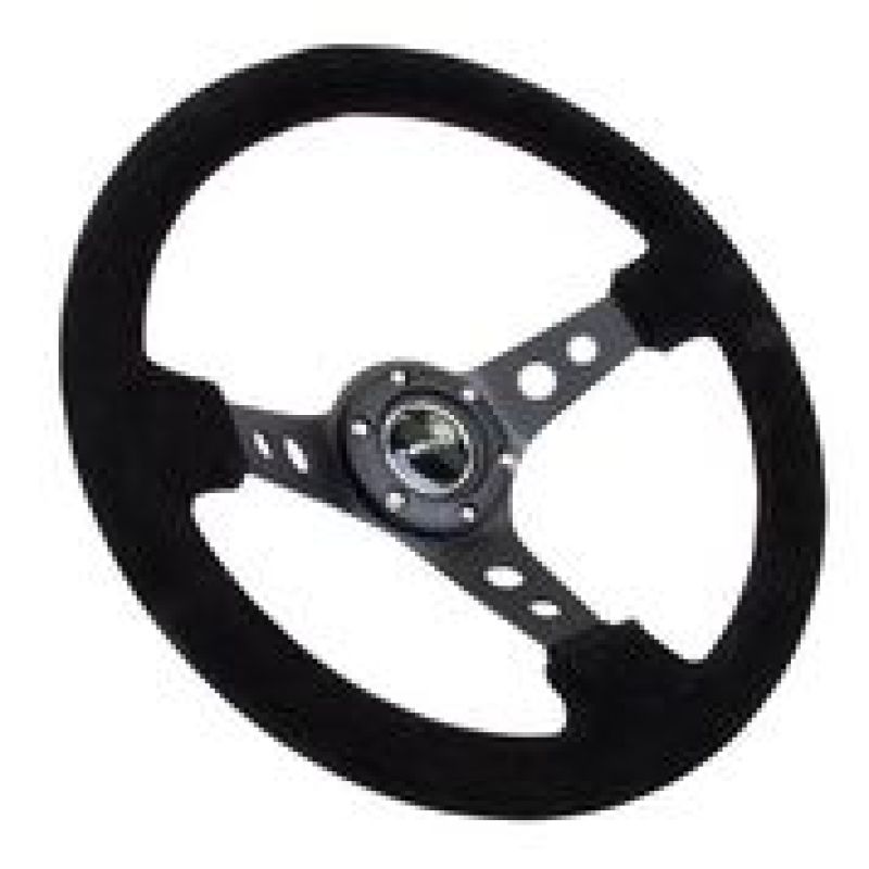 NRG RST-006-S - Reinforced Steering Wheel (350mm / 3in. Deep) Blk Suede/Blk Stitch w/Black Circle Cutout Spokes