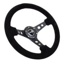Load image into Gallery viewer, NRG RST-006-S - Reinforced Steering Wheel (350mm / 3in. Deep) Blk Suede/Blk Stitch w/Black Circle Cutout Spokes