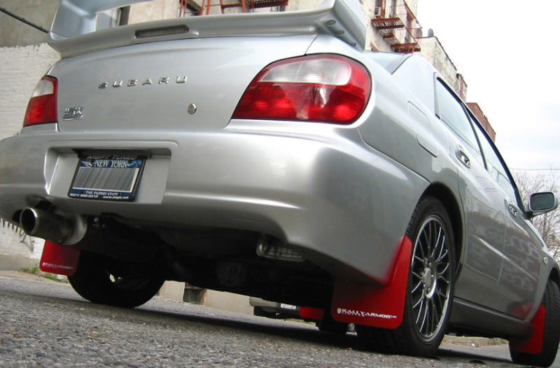 Rally Armor MF1-UR-RD/WH FITS: 02-07 Subaru WRX/STI/RS/2.5i (wagons req mod) UR Red Mud Flap w/ White Logo