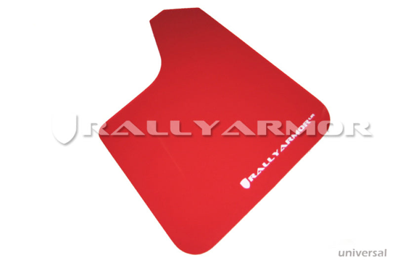 Rally Armor MF12-UR-RD/WH FITS: Universal fitment (no hardware) UR Red Mud Flap w/ White Logo