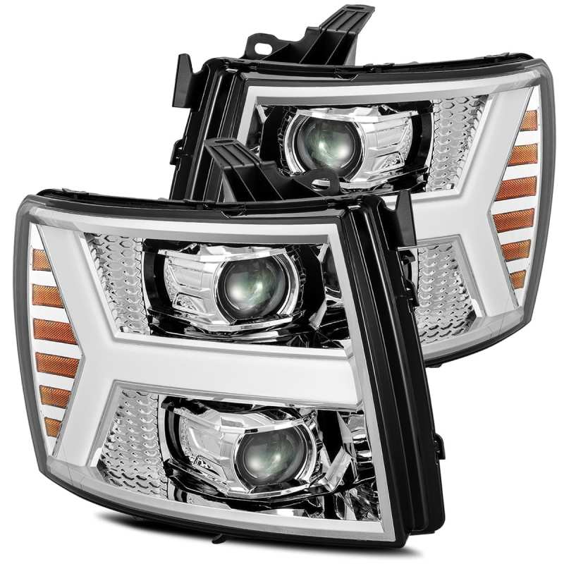 AlphaRex 880222 FITS 07-13 Chevy 1500 LUXX LED Proj Headlights Plank Design Chrome w/ Activ Light/Seq Signal/DRL