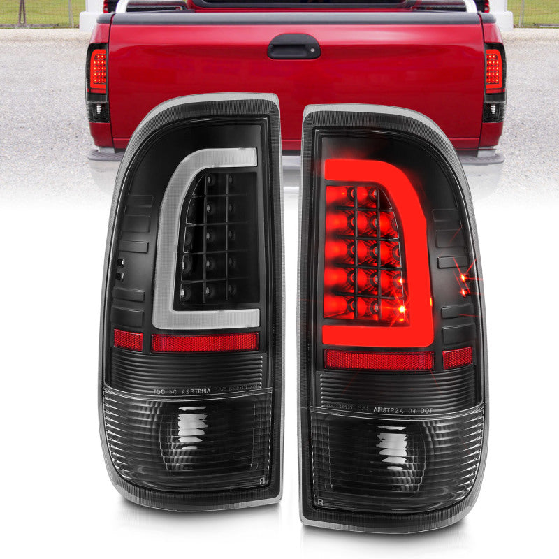 ANZO 311377 FITS 1997-2003 Ford F-150 LED Tail Lights w/ Light Bar Black Housing Clear Lens