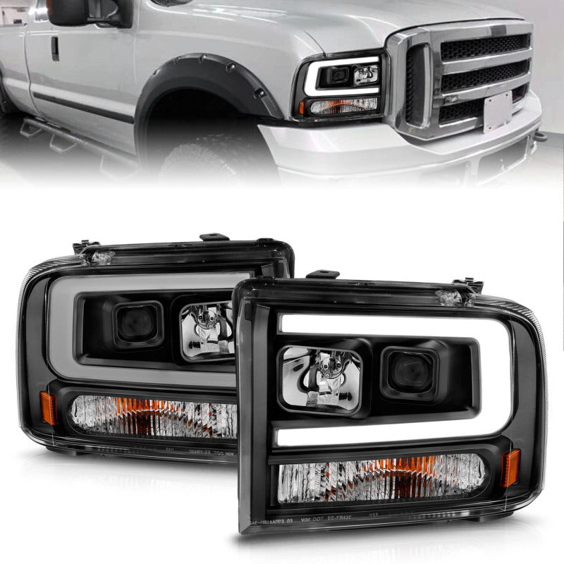 ANZO 111551 FITS 111551 FITS 99-04 Ford F250/F350/F450/Excursion (excl 99) Projector Headlightsw/ Light Bar Black Housing