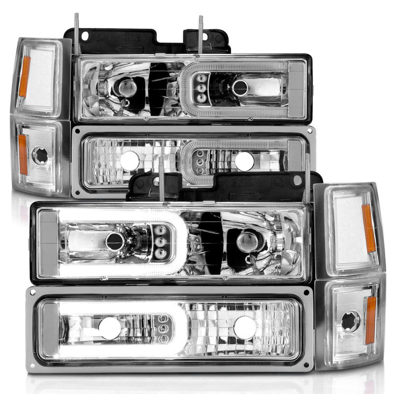 ANZO 111529 -  FITS: 88-98 Chevrolet C1500 Crystal Headlights w/Light Bar Chrome Housing w/ Signal Side Markers 8Pcs