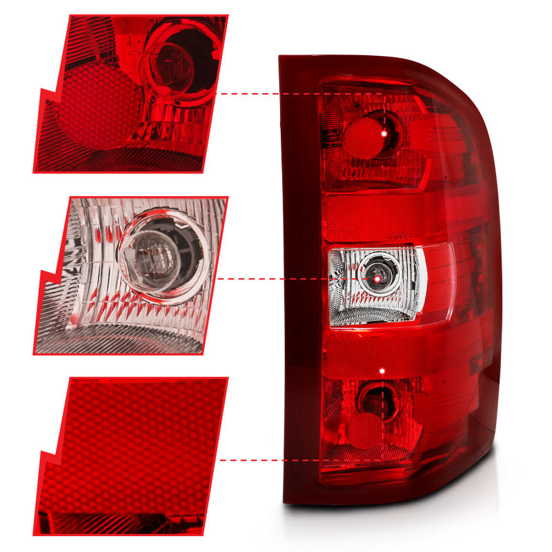 ANZO 311303 FITS 2007-2013 Chevy Silverado Taillight Red/Clear Lens (OE Replacement)