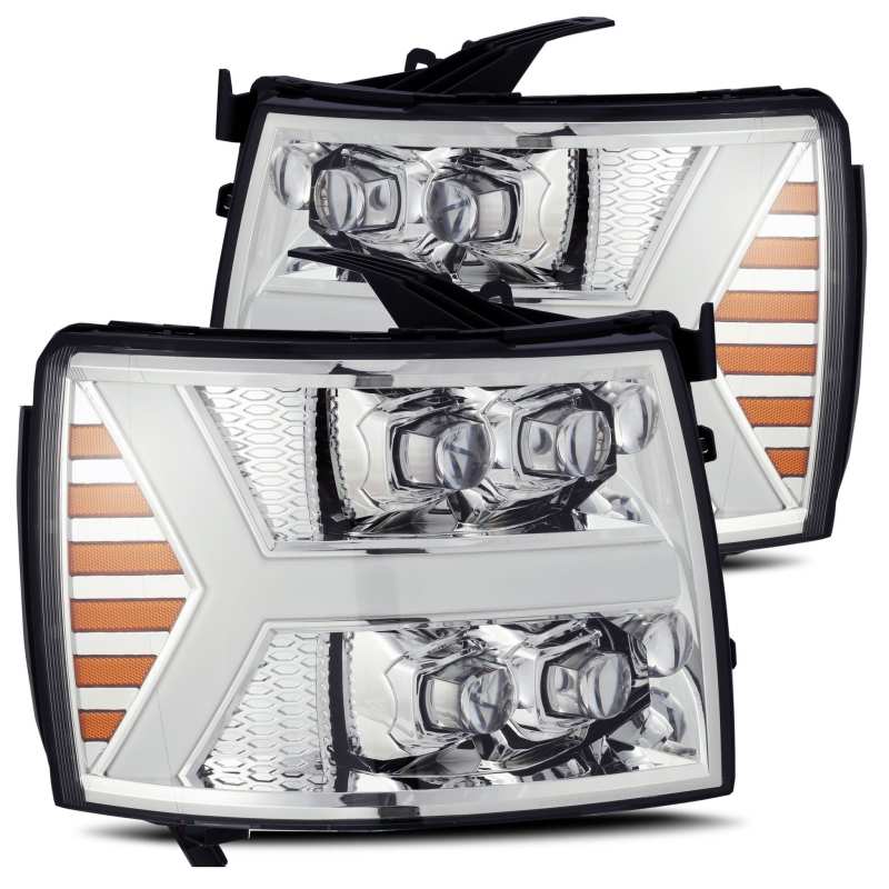 AlphaRex 880207 FITS 07-13 Chevy 1500HD NOVA LED Proj Headlights Plank Style Chrm w/Activ Light/Seq Signal