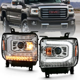 ANZO 111486 FITS: 2016-2019 Gmc Sierra 1500 Projector Headlight Plank Style Chrome w/ Sequential Amber Signal