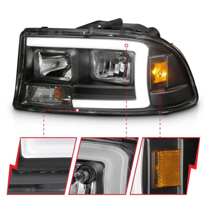 ANZO 111591 FITS 97-04 Dodge Dakota/Durango Crystal headlight Set w/ Light Bar Black Housing