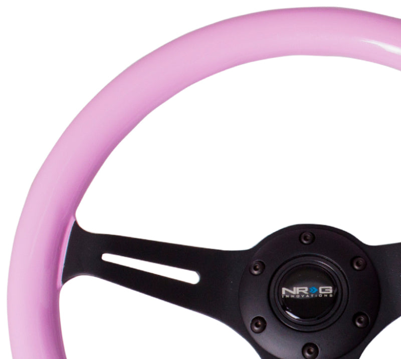 NRG Classic Wood Grain Steering Wheel (350mm) Solid Pink Painted Grip w/Black 3-Spoke Center - free shipping - Fastmodz