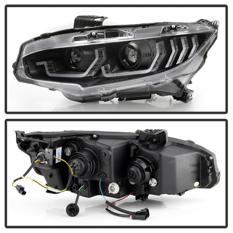 SPYDER 5087539 - Spyder Honda Civic 16-18 2DR/4DR/Hatchback Headlight Black PRO-YD-HC16PL-SEQ-BK