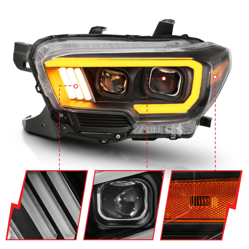 ANZO - [product_sku] - ANZO 2016-2017 Toyota Tacoma Projector Headlights w/ Plank Style Switchback Black w/ Amber - Fastmodz