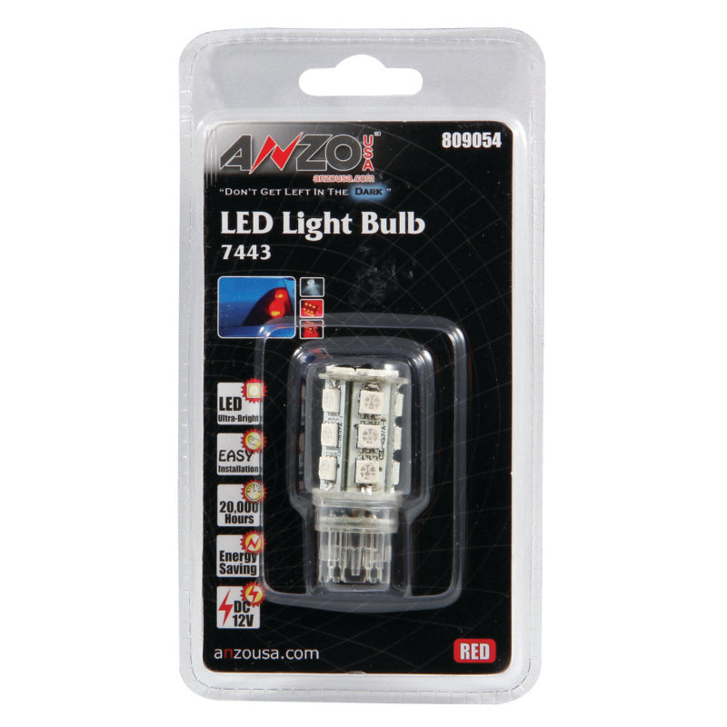 ANZO 809054 - LED Bulbs Universal 7443 Red18 LEDs 1 3/4in Tall