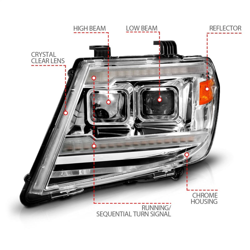 ANZO 111598 FITS 09-20 Nissan Frontier Chrome Projector Plank Style DRL w/ Switchback & Sequential LED DRL