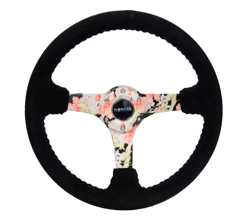 NRG RST-036FL-S - Reinforced Steering Wheel (350mm / 3in. Deep) Blk Suede Floral Dipped w/ Blk Baseball Stitch