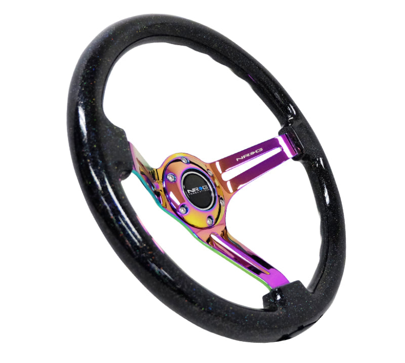 NRG RST-018BSB-MC - Reinforced Steering Wheel (350mm / 3in. Deep) Blk Multi Color Flake w/ Neochrome Center Mark