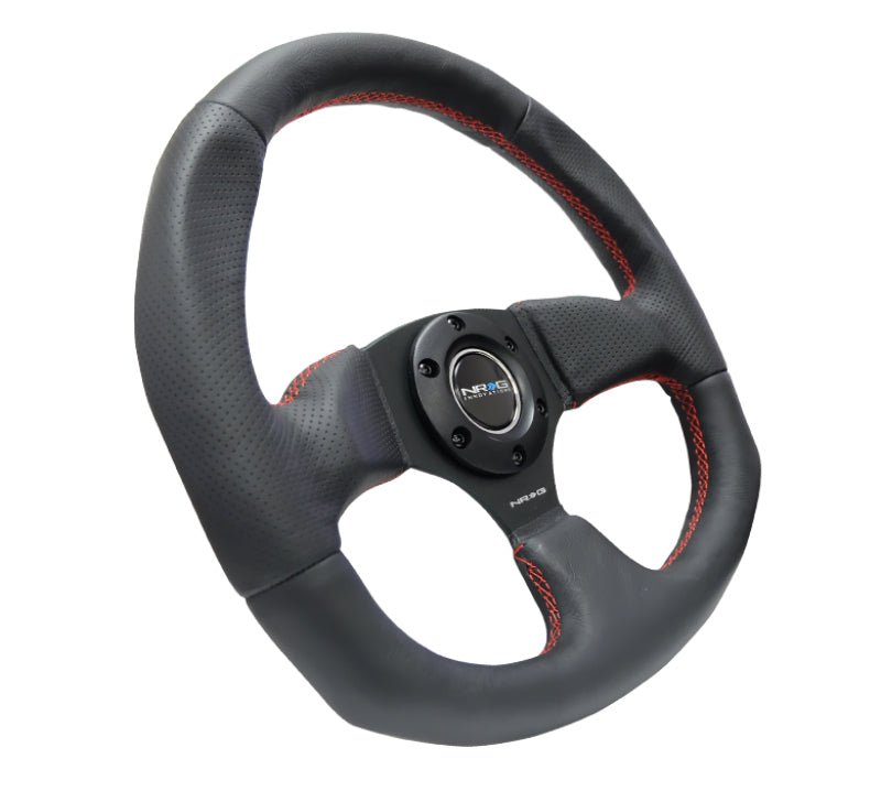 NRG RST-009R-RS - Reinforced Steering Wheel (320mm Horizontal / 330mm Vertical) Leather w/Red Stitching