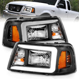 ANZO 111511 FITS: 2001-2011 Ford Ranger Crystal Headlights w/ Light Bar Black Housing