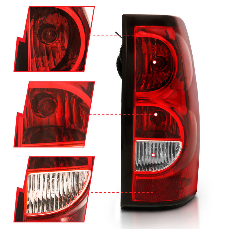 ANZO 311302 FITS 311302 - FITS: 2004-2007 Chevy Silverado Taillight Red/Clear Lens w/Black Trim (OE Replacement)