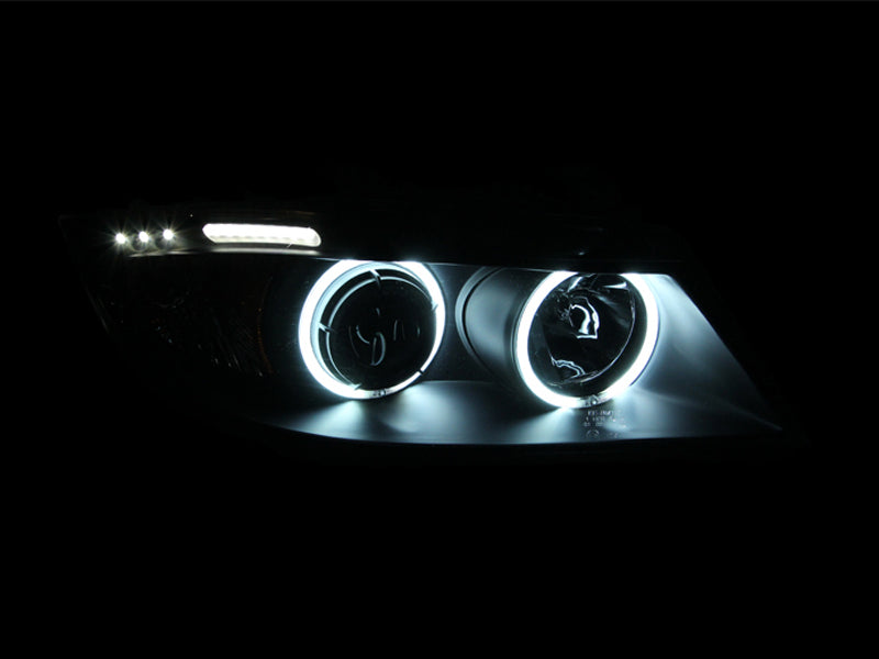 ANZO - [product_sku] - ANZO 2006-2008 BMW 3 Series E90-E91 Projector Headlights w/ Halo w/ LED Bar Black (CCFL) - Fastmodz