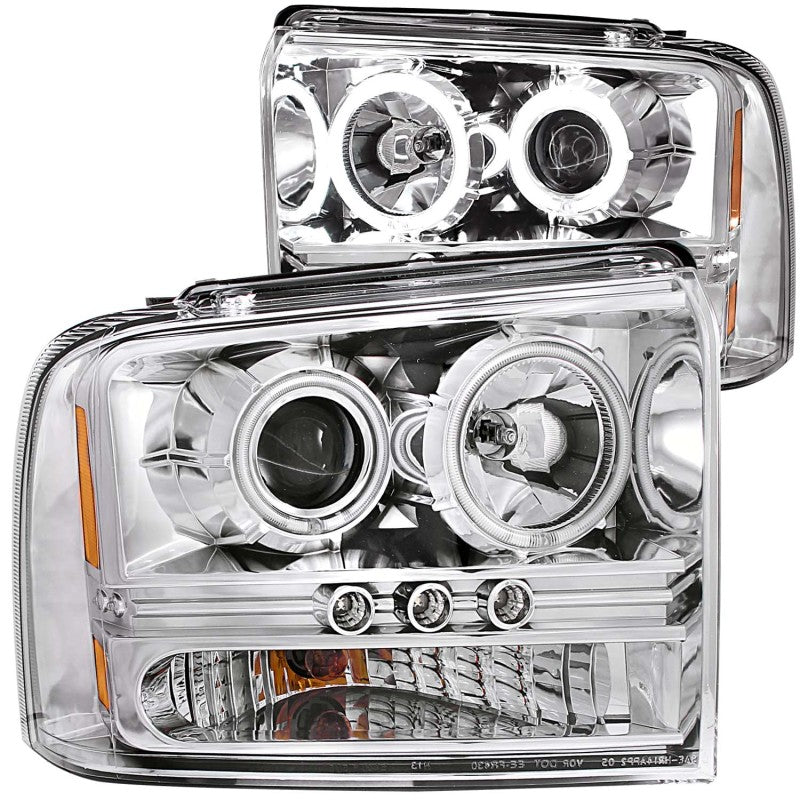 ANZO 111118 FITS: 2005-2007 Ford Excursion Projector Headlights w/ Halo Chrome w/ LED Strip (CCFL) 1pc