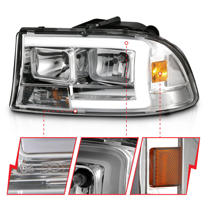 ANZO 111592 FITS 97-04 Dodge Dakota/Durango Crystal headlight Set w/ Light Bar Chrome Housing