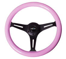 Load image into Gallery viewer, NRG Classic Wood Grain Steering Wheel (350mm) Solid Pink Painted Grip w/Black 3-Spoke Center - free shipping - Fastmodz