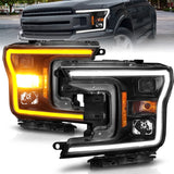 ANZO 111509 FITS: 2018-2020 Ford F-150 Projector Headlight w/ Plank Style Switchback Black Housing