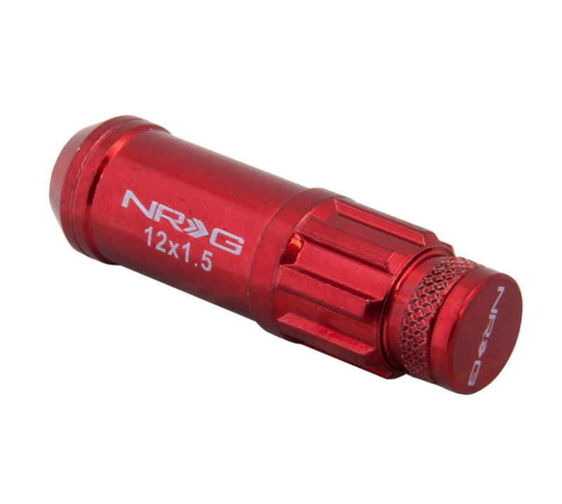 NRG LN-LS700RD-21 - 700 Series M12 X 1.5 Steel Lug Nut w/Dust Cap Cover Set 21 Pc w/Locks & Lock Socket Red