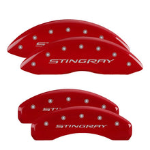 Load image into Gallery viewer, MGP 13009SSTYRD FITS 4 Caliper Covers Engraved Front &amp; Rear Stingray Red finish silver ch