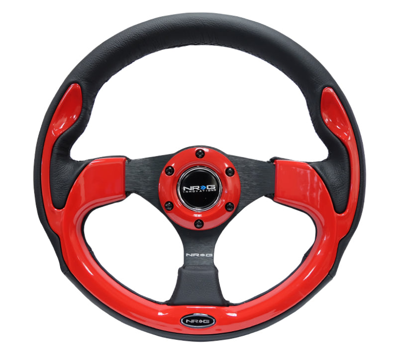 NRG RST-001RD - Reinforced Steering Wheel (320mm) Blk w/Red Trim & 5mm 3-Spoke