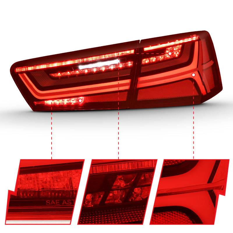 ANZO 321353 -  FITS: 2012-2018 Audi A6 LED Taillight Black Housing Red/Clear Lens 4 pcs (Sequential Signal)