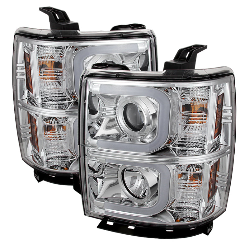 SPYDER 5079480 - Spyder Chevy Silverado 1500 14-16 Projector Headlights Light Bar DRL Chrm PRO-YD-CS14-LBDRL-C