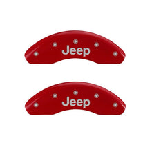 Load image into Gallery viewer, MGP 42013SJEPRD - 4 Caliper Covers Engraved Front &amp; Rear JEEP Red finish silver ch