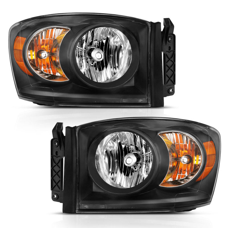 ANZO 111427 FITS 111427 FITS 2006-2009 Dodge Ram 1500 Crystal Headlight Black Amber
