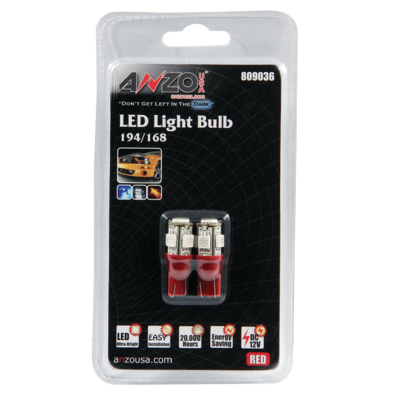 ANZO 809036 - LED Bulbs Universal 194/168 Red5 LEDs