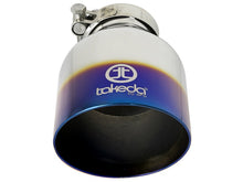 Load image into Gallery viewer, aFe Takeda 304 Stainless Steel Clamp-On Exhaust Tip 2.5in. Inlet / 4.5in. Outlet - Blue Flame